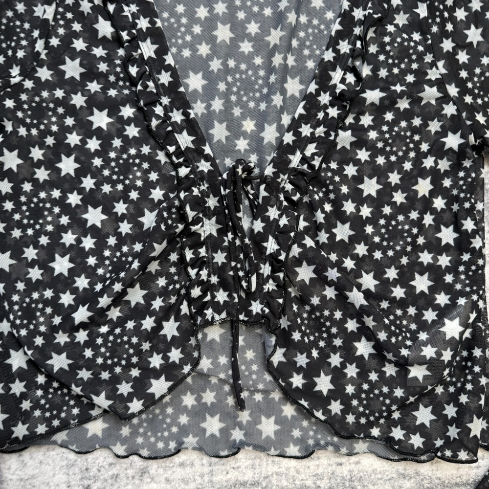 Free People Top Womens XS Black Stars Marne Cropped Sheer Mesh Celestial Whimsy - Picture 3 of 12